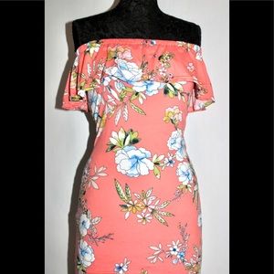 Off shoulder floral print mid length summer dress NEW